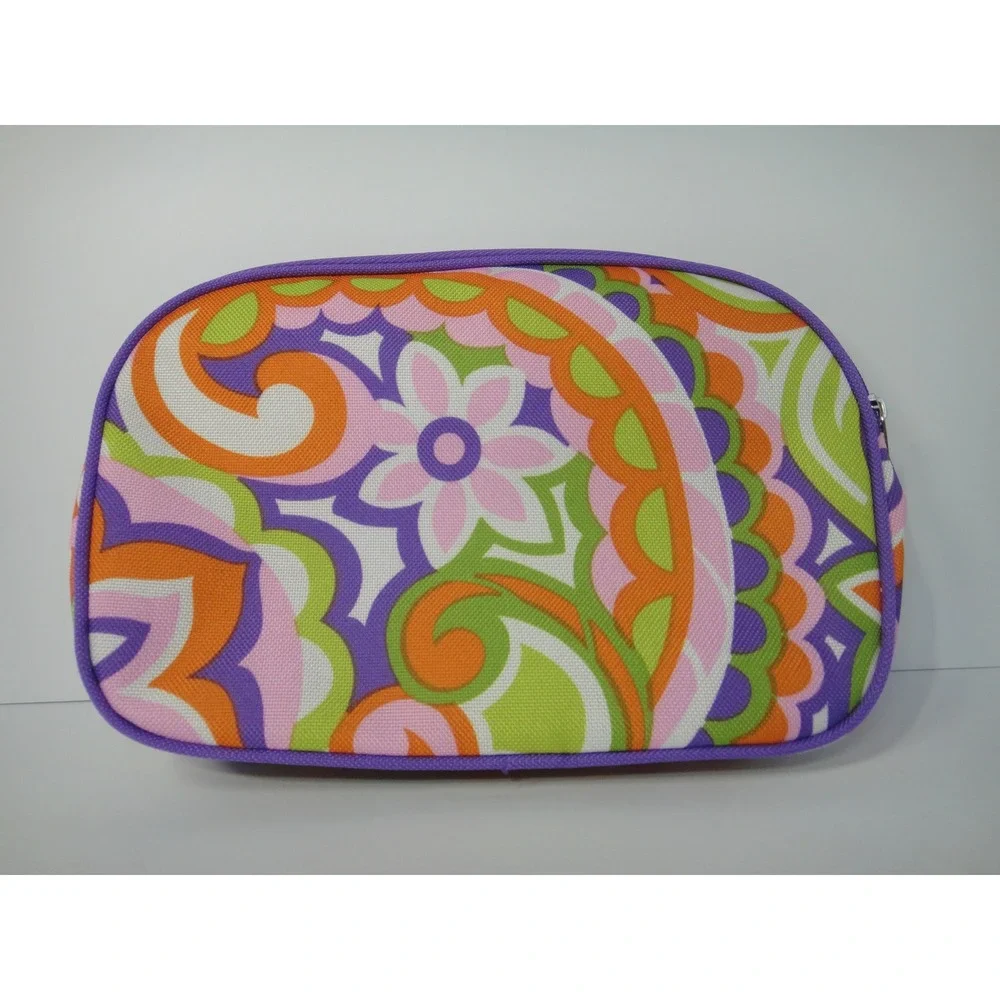 Clinique Cosmetic Bag Purple Orange Floral Paisley Psychedelic Makeup Pouch EUC
